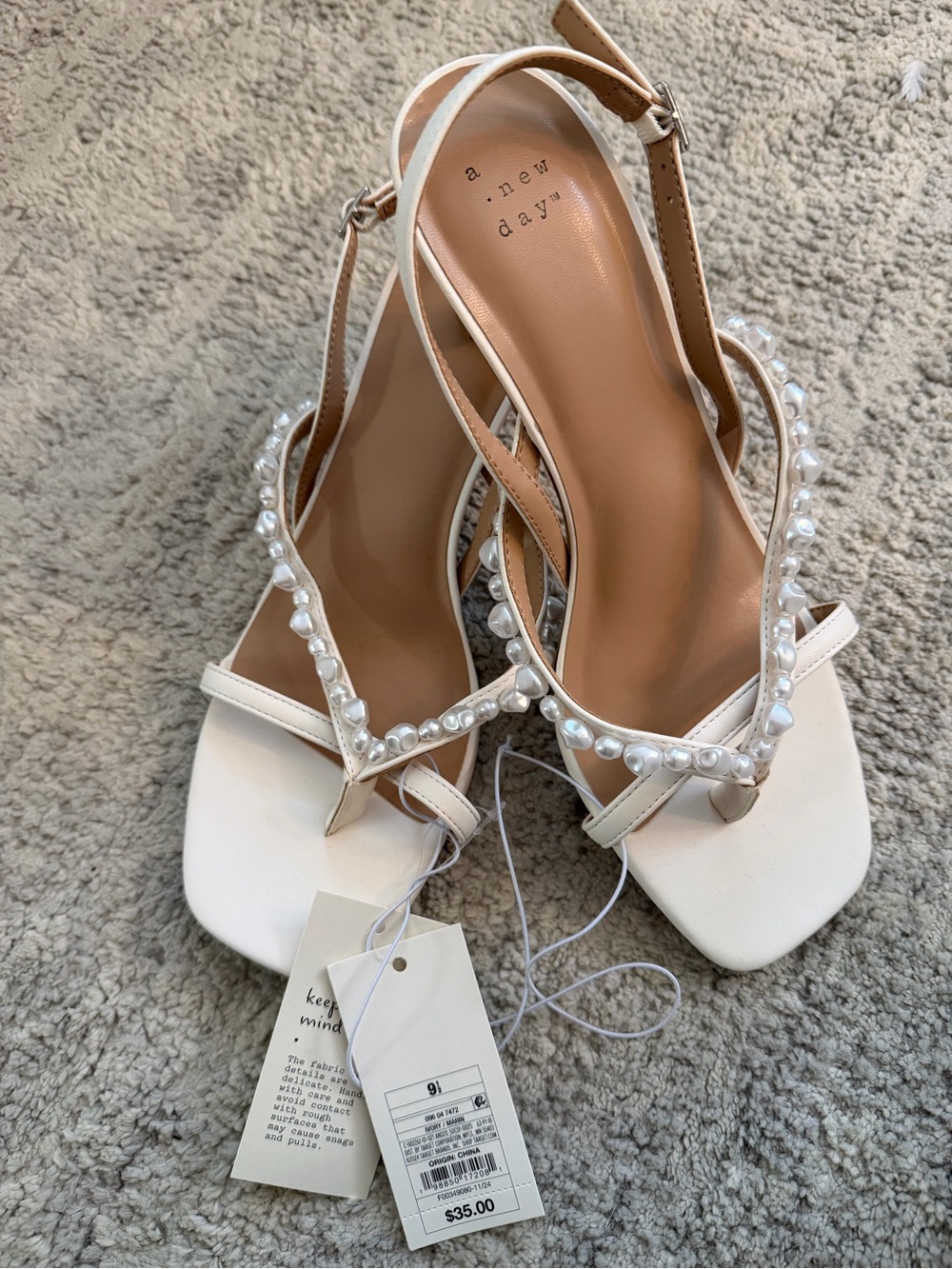 a new day White Pearl-Embellished Slingback Heels
